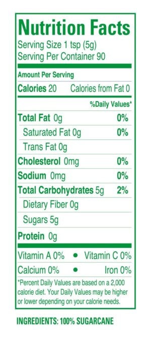 Piloncillo nutrition facts label
